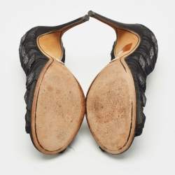 Pre Owned Dolce & Gabbana Black Lace Crystal Embellished Open Toe Pumps Size 38