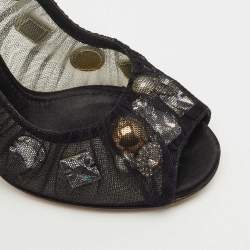 Pre Owned Dolce & Gabbana Black Lace Crystal Embellished Open Toe Pumps Size 38