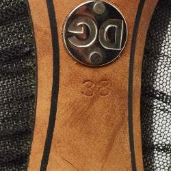 Pre Owned Dolce & Gabbana Black Lace Crystal Embellished Open Toe Pumps Size 38