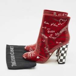 Pre Owned Dolce & Gabbana Red Leather Graffiti Ankle Boots Size 40.5