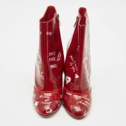Pre Owned Dolce & Gabbana Red Leather Graffiti Ankle Boots Size 40.5
