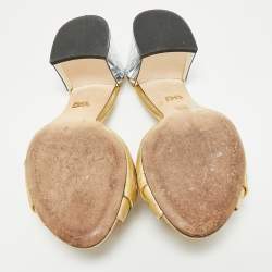 Pre Owned Dolce & Gabbana Gold Floral Print Leather Mirrored Heel Slide Sandals Size 39