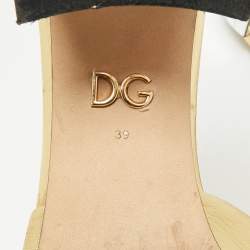 Pre Owned Dolce & Gabbana Gold Floral Print Leather Mirrored Heel Slide Sandals Size 39