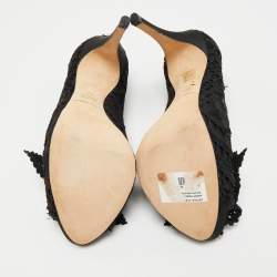 Pre Owned Dolce & Gabbana Black Lace and Mesh Peep Toe Pumps Size 37