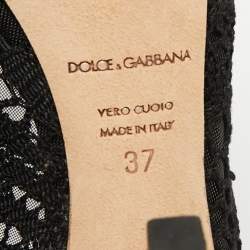 Pre Owned Dolce & Gabbana Black Lace and Mesh Peep Toe Pumps Size 37