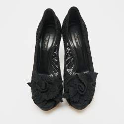 Pre Owned Dolce & Gabbana Black Lace and Mesh Peep Toe Pumps Size 37