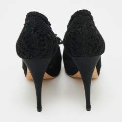 Pre Owned Dolce & Gabbana Black Lace and Mesh Peep Toe Pumps Size 37