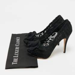 Pre Owned Dolce & Gabbana Black Lace and Mesh Peep Toe Pumps Size 37