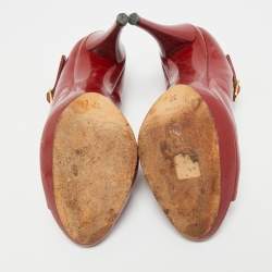 Pre Owned Dolce & Gabbana Red Patent Leather Platform Peep Toe Mary Jane Pumps Size 37