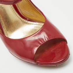 Pre Owned Dolce & Gabbana Red Patent Leather Platform Peep Toe Mary Jane Pumps Size 37