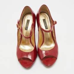 Pre Owned Dolce & Gabbana Red Patent Leather Platform Peep Toe Mary Jane Pumps Size 37