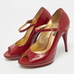 Pre Owned Dolce & Gabbana Red Patent Leather Platform Peep Toe Mary Jane Pumps Size 37