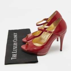 Pre Owned Dolce & Gabbana Red Patent Leather Platform Peep Toe Mary Jane Pumps Size 37