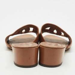 Pre Owned Dolce & Gabbana Brown Leather DG Bianca Slide Sandals Size 36