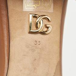 Pre Owned Dolce & Gabbana Brown Leather DG Bianca Slide Sandals Size 36