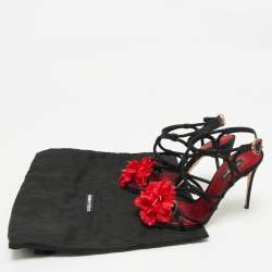 Pre Owned Dolce & Gabbana Black/Red Satin Ankle Strap Sandals Size 36