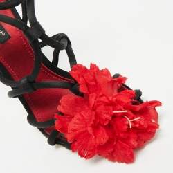 Pre Owned Dolce & Gabbana Black/Red Satin Ankle Strap Sandals Size 36