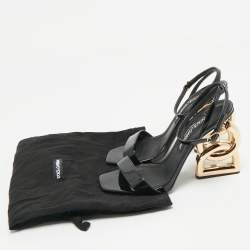 Pre Owned صندل دولتشي أند غابانا جلد لامع أسود كيرا بحزام للكاحل مقاس 38