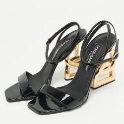 Pre Owned صندل دولتشي أند غابانا جلد لامع أسود كيرا بحزام للكاحل مقاس 38