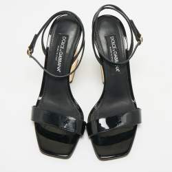 Pre Owned صندل دولتشي أند غابانا جلد لامع أسود كيرا بحزام للكاحل مقاس 38