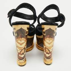 Pre Owned Dolce & Gabbana Navy Blue Velvet Ankle Strap Wedge Sandals Size 36