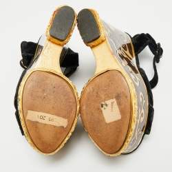 Pre Owned Dolce & Gabbana Navy Blue Velvet Ankle Strap Wedge Sandals Size 36