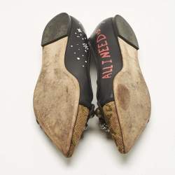 Pre Owned Dolce & Gabbana Black Canvas and Leather Crystal Embellishment Ballet Flats  Size 38