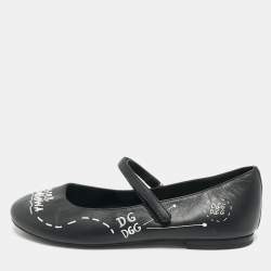 Pre Owned Dolce & Gabbana Black Leather Ballet Flats Size 37