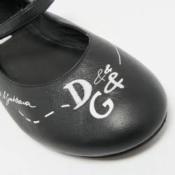 Pre Owned Dolce & Gabbana Black Leather Ballet Flats Size 37