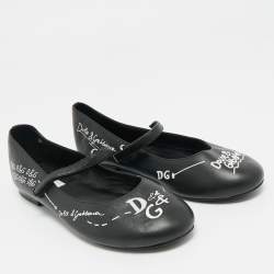 Pre Owned Dolce & Gabbana Black Leather Ballet Flats Size 37