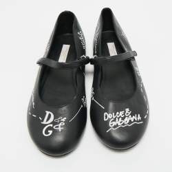 Pre Owned Dolce & Gabbana Black Leather Ballet Flats Size 37