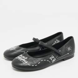 Pre Owned Dolce & Gabbana Black Leather Ballet Flats Size 37