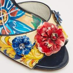 Pre Owned Dolce & Gabbana Multicolor Printed Patent Leather Embellished Ankle Wrap Sandals Size 38