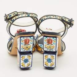 Pre Owned Dolce & Gabbana Multicolor Printed Patent Leather Embellished Ankle Wrap Sandals Size 38