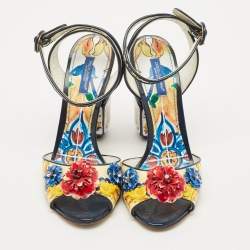 Pre Owned Dolce & Gabbana Multicolor Printed Patent Leather Embellished Ankle Wrap Sandals Size 38