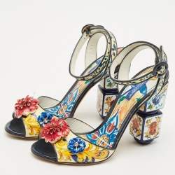 Pre Owned Dolce & Gabbana Multicolor Printed Patent Leather Embellished Ankle Wrap Sandals Size 38