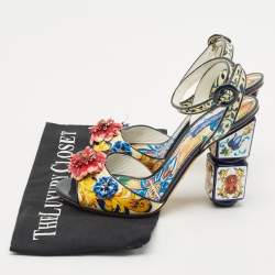 Pre Owned Dolce & Gabbana Multicolor Printed Patent Leather Embellished Ankle Wrap Sandals Size 38