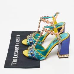 Pre Owned Dolce & Gabbana Multicolor Leather Keira Ankle Strap Sandals Size 38