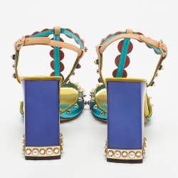Pre Owned Dolce & Gabbana Multicolor Leather Keira Ankle Strap Sandals Size 38