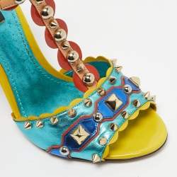 Pre Owned Dolce & Gabbana Multicolor Leather Keira Ankle Strap Sandals Size 38