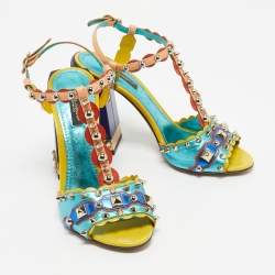 Pre Owned Dolce & Gabbana Multicolor Leather Keira Ankle Strap Sandals Size 38