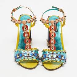 Pre Owned Dolce & Gabbana Multicolor Leather Keira Ankle Strap Sandals Size 38