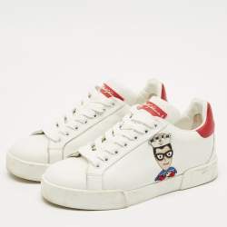 Pre Owned Dolce & Gabbana White Leather Portofino Low Top Sneakers Size 35