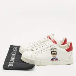 Pre Owned Dolce & Gabbana White Leather Portofino Low Top Sneakers Size 35