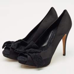 Pre Owned Dolce & Gabbana Black Lace and Mesh Peep Toe Platform Pumps Size 40