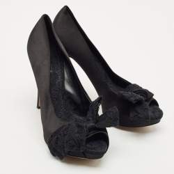 Pre Owned Dolce & Gabbana Black Lace and Mesh Peep Toe Platform Pumps Size 40