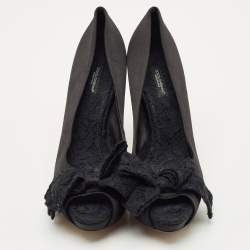 Pre Owned Dolce & Gabbana Black Lace and Mesh Peep Toe Platform Pumps Size 40