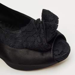 Pre Owned Dolce & Gabbana Black Lace and Mesh Peep Toe Platform Pumps Size 40