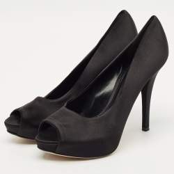 Pre Owned Dolce & Gabbana Black Satin Peep Toe Platform Pumps Size 40
