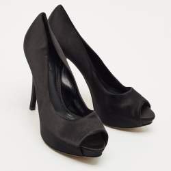 Pre Owned Dolce & Gabbana Black Satin Peep Toe Platform Pumps Size 40